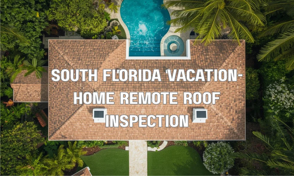 A high-quality, modern grey metal standing seam roof on a tropical-style home, with palm trees and a bright blue sky, illustrating durable, wind-resistant roofing.