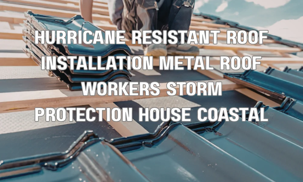 Contractors installing a hurricane-resistant roof designed to withstand severe storms and high winds
