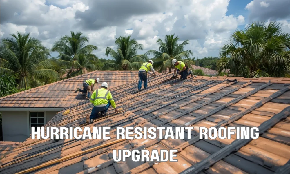 A team of professional roofing contractors installing new, impact-resistant roofing materials on a Fort Lauderdale home, ensuring the property is hurricane-ready.