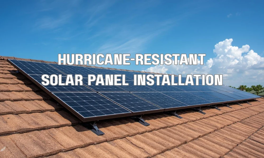 Close-up of hurricane-rated solar panel mounting hardware and reinforced anchoring system on a residential roof.