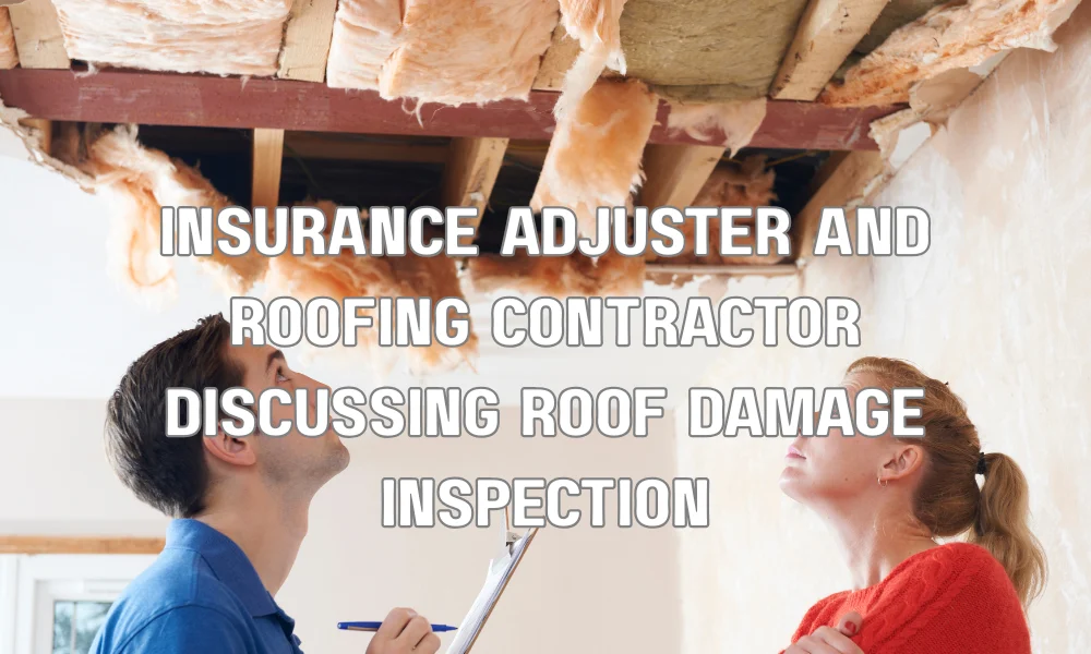 Public adjuster and roofing contractor discussing roof damage inspection and repair estimate for an insurance claim