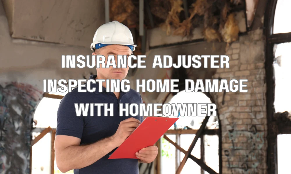Public adjuster inspecting property damage with homeowner while assessing an insurance claim