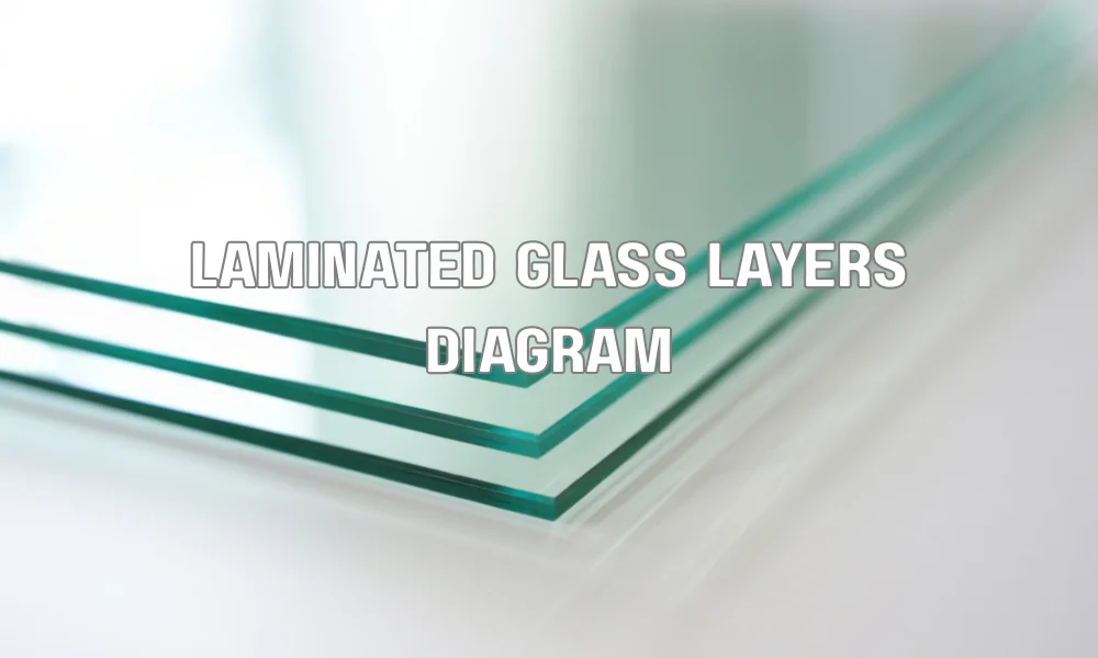 Diagram showing laminated impact-resistant glass layers with protective interlayer used in safety glazing systems
