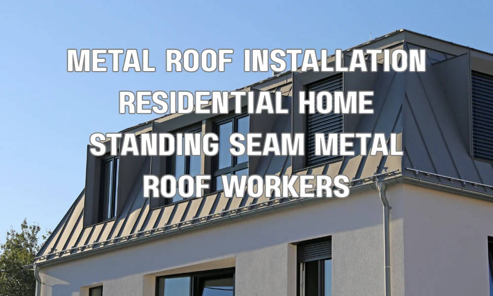 Metal roof installation on a residential Florida home showing standing seam panels and workers