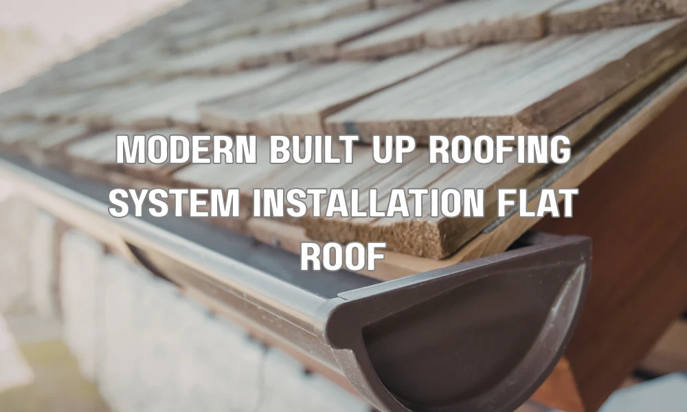 Contractor installing a modern built-up roofing system with modified bitumen layers on a flat roof