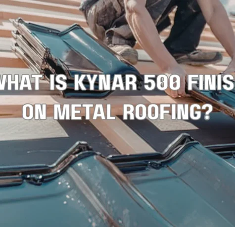 Close-up of painted metal roofing panels with Kynar 500 PVDF finish coating