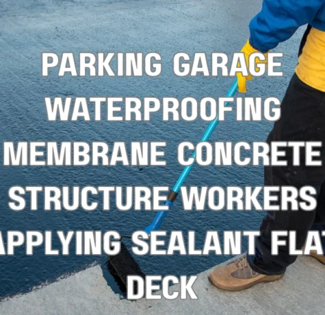 Workers applying waterproofing membrane on a concrete parking garage roof in South Florida