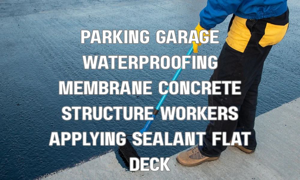 Workers applying waterproofing membrane on a concrete parking garage roof in South Florida