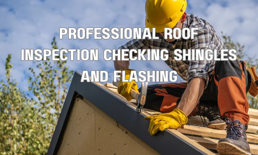 Professional roof inspection checking shingles, flashing, and roof condition for coastal property damage and corrosion