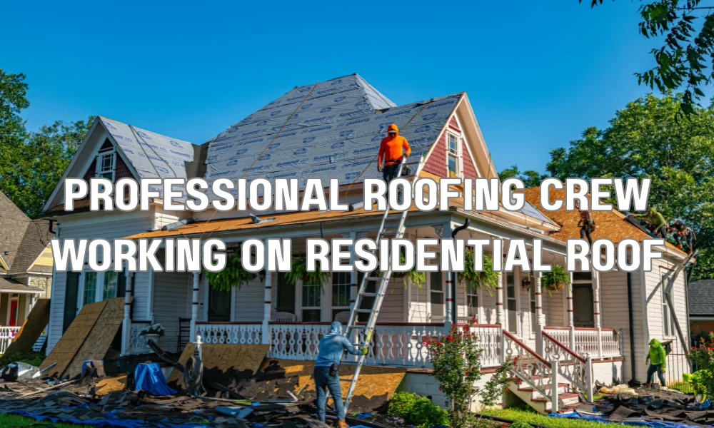 National roofing chain crew working on a residential roof compared to a local roofing contractor