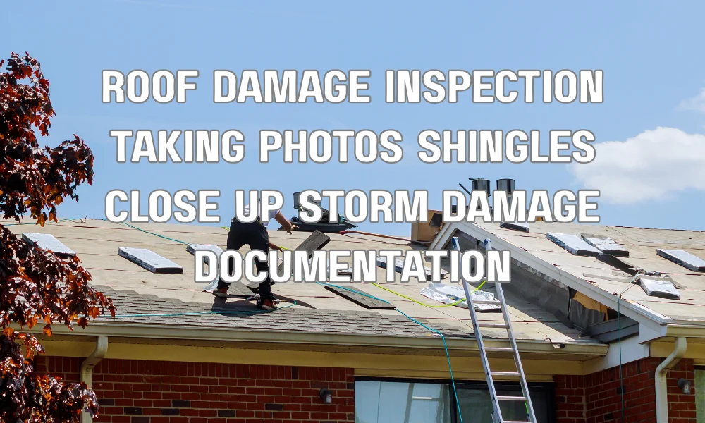 roof damage inspection taking photos shingles close up storm damage documentation