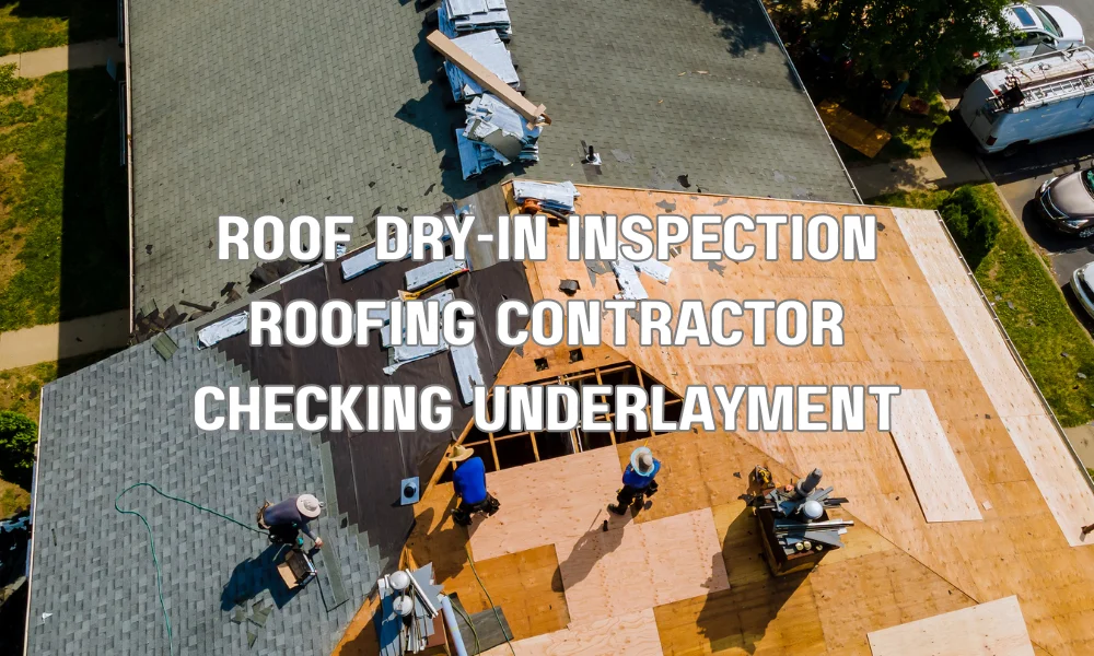 Contractor performing a roof dry-in inspection after underlayment installation during a residential roof replacement