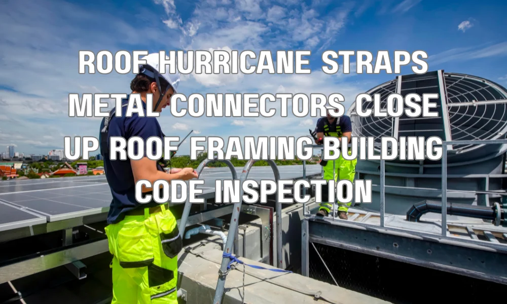 Close-up of hurricane straps securing roof trusses to walls to meet building code requirements in hurricane-prone areas