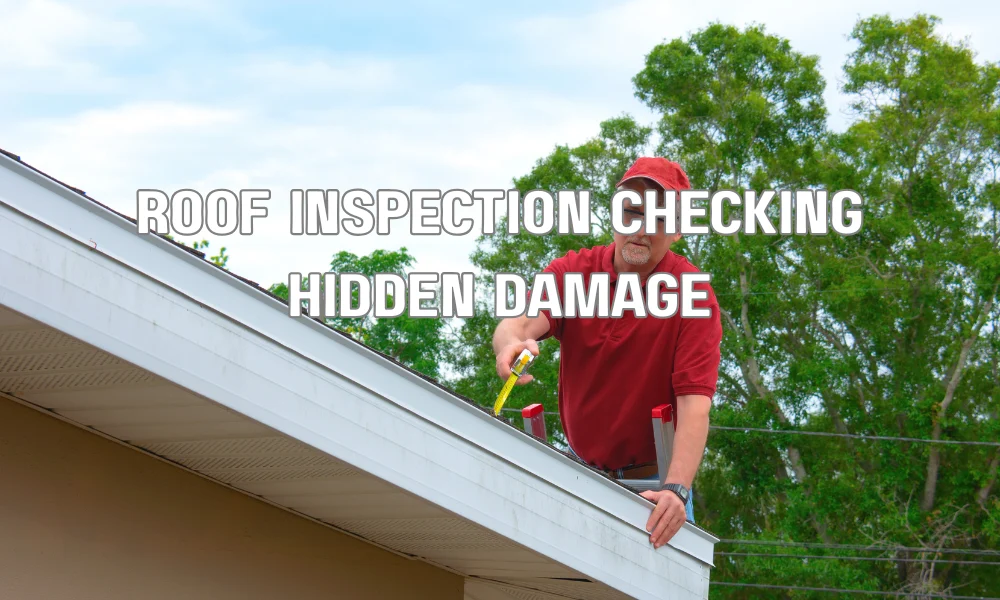 Roof inspector examining shingles for hidden or latent roof damage related to insurance claims in Florida