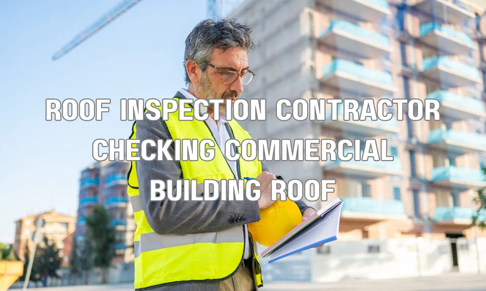 Inspector checking commercial condo roof installation for building code compliance and warranty requirements