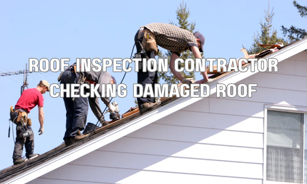 Contractor inspecting storm-damaged roof to assess repair needs for insurance claim