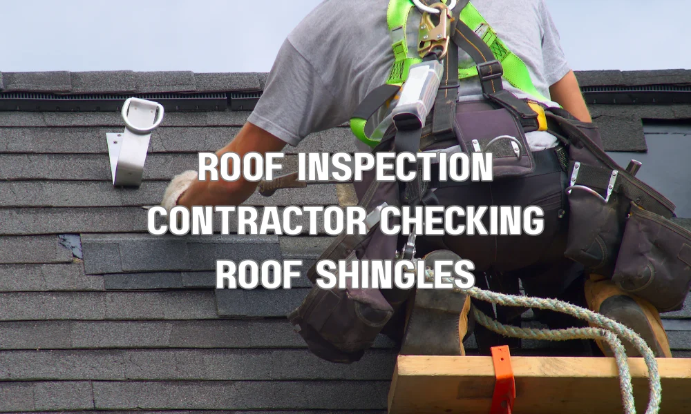 Contractor inspecting roof shingles and decking during a home renovation to ensure proper installation and code compliance