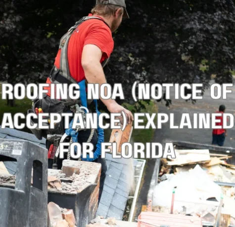 Contractor inspecting a residential roof during approval or compliance process related to Florida roofing NOA requirements