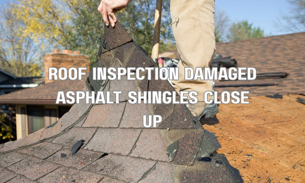 Inspector examining severely worn asphalt shingles indicating need for roof replacement