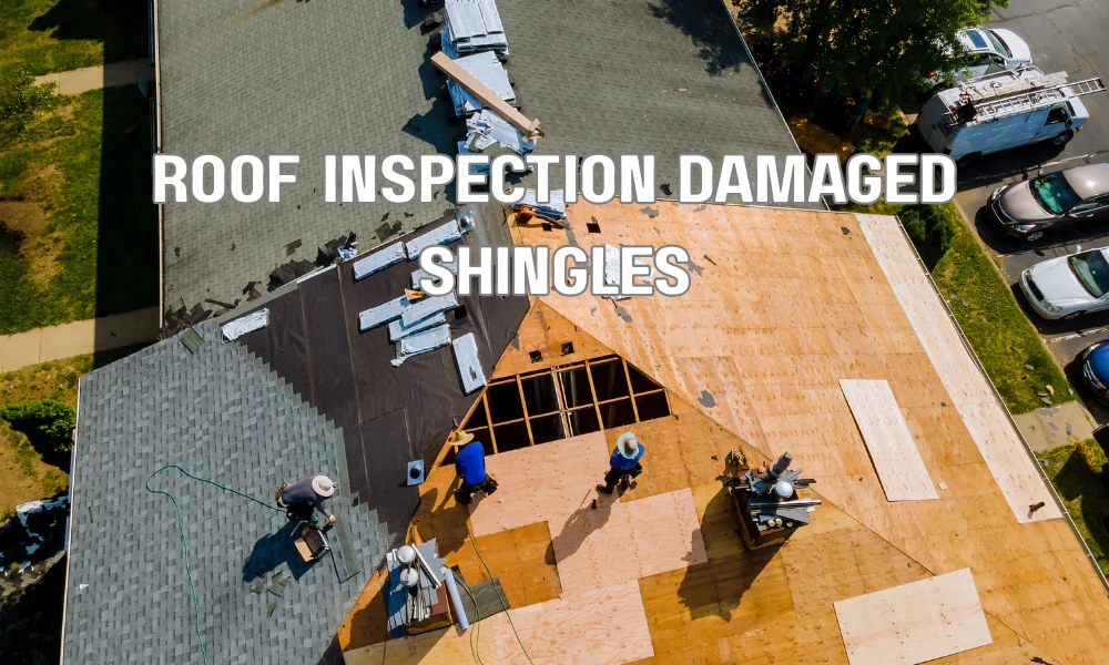 Roof inspection showing cracked and missing shingles and early signs of roof damage