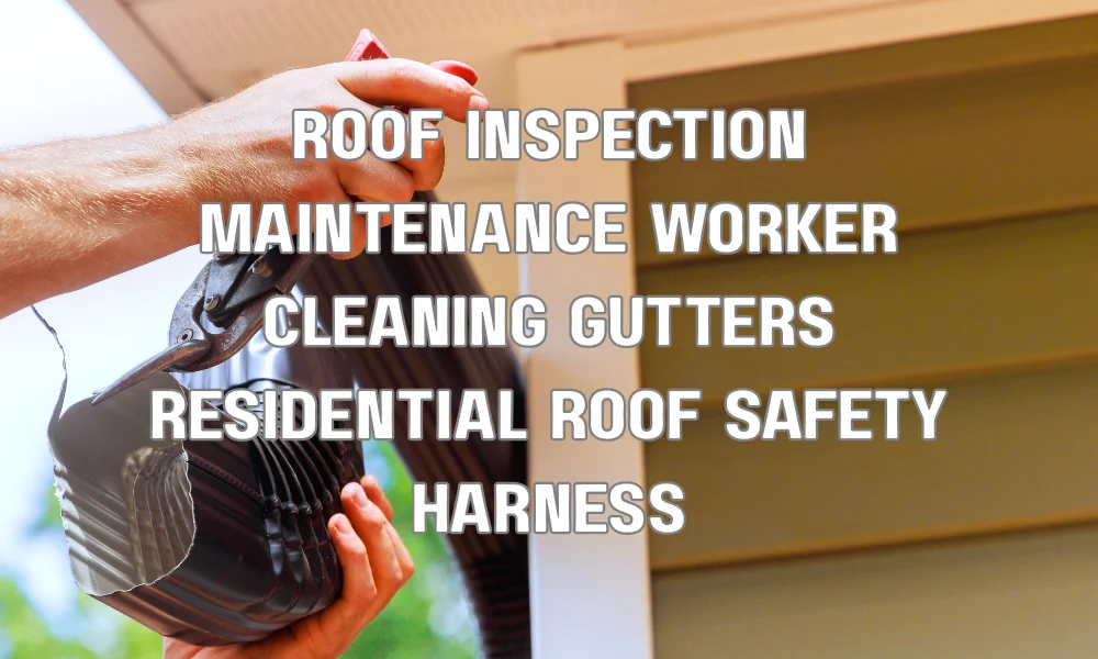 Worker performing roof inspection and cleaning gutters to maintain hurricane-resistant roofing system