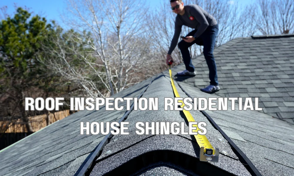 Homeowner inspecting residential roof shingles for damage as part of regular roof maintenance