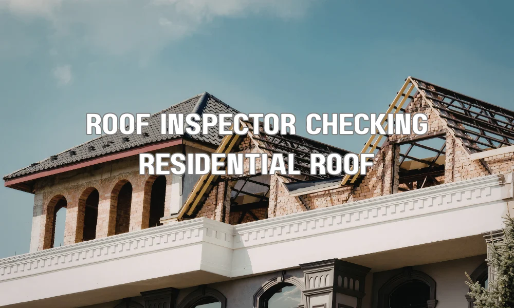 Building inspector checking residential roof during permit inspection for code compliance