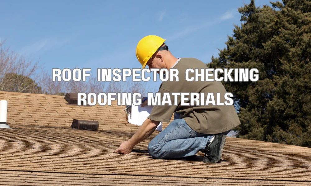 Building inspector checking roofing materials and documentation to verify roof fire rating compliance