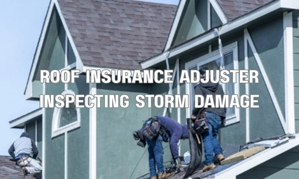 Insurance adjuster and roofing contractor inspecting roof damage after a storm for an insurance claim