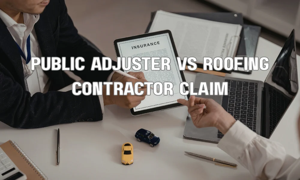 Public adjuster and roofing contractor discussing roof damage during an insurance claim inspection