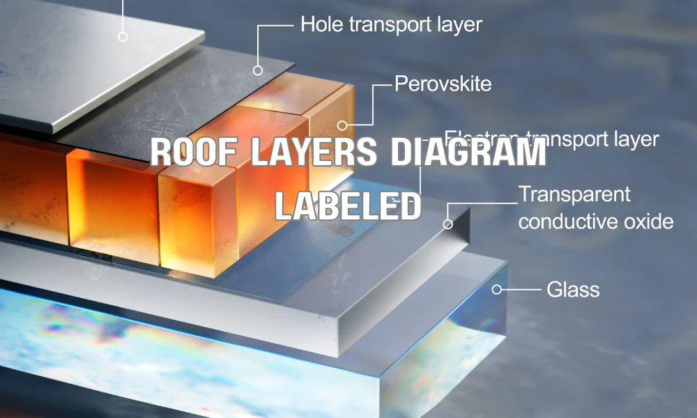 Diagram of a wind-resistant roofing system showing decking, underlayment, ventilation, flashing, and roof covering layers working together.