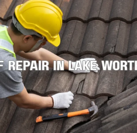 professional roof repair contractor fixing damaged shingles on a home in Lake Worth FL