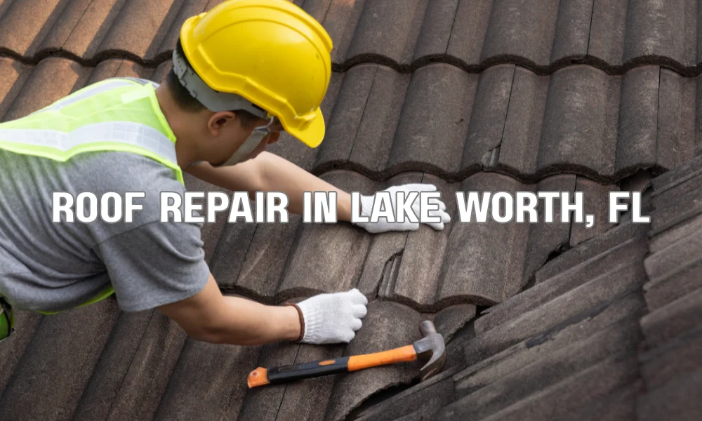 professional roof repair contractor fixing damaged shingles on a home in Lake Worth FL