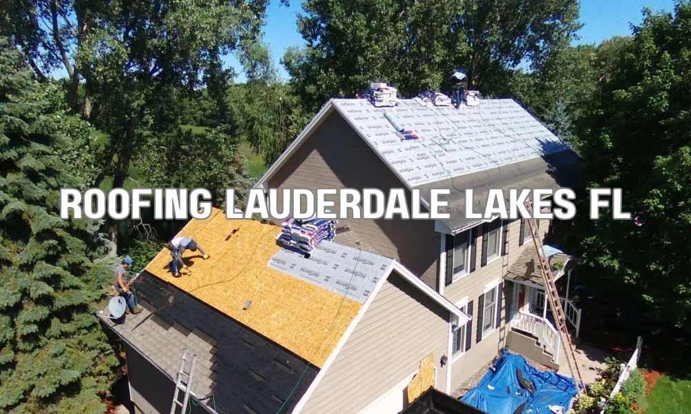 Roof repair contractor inspecting a residential roof in Lauderdale Lakes FL