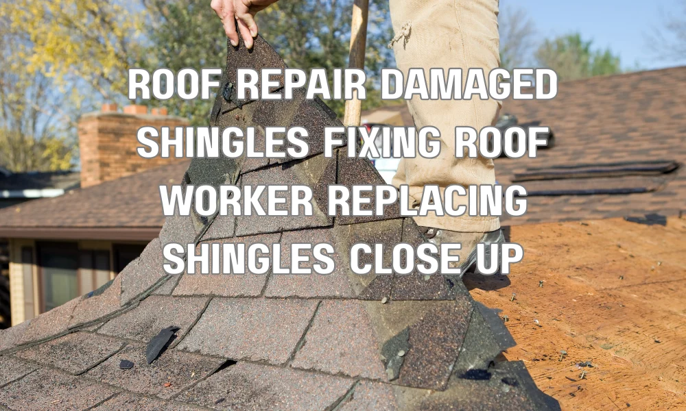 Contractor repairing damaged roof shingles to prepare home before hurricane season