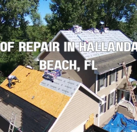 Contractor performing roof repair on a residential home in Hallandale Beach Florida