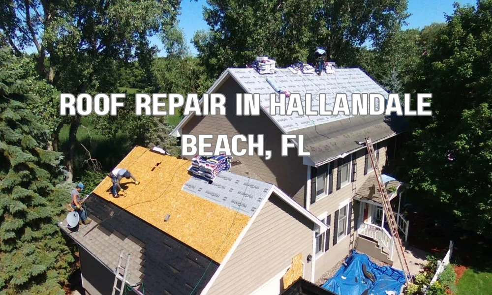 Contractor performing roof repair on a residential home in Hallandale Beach Florida