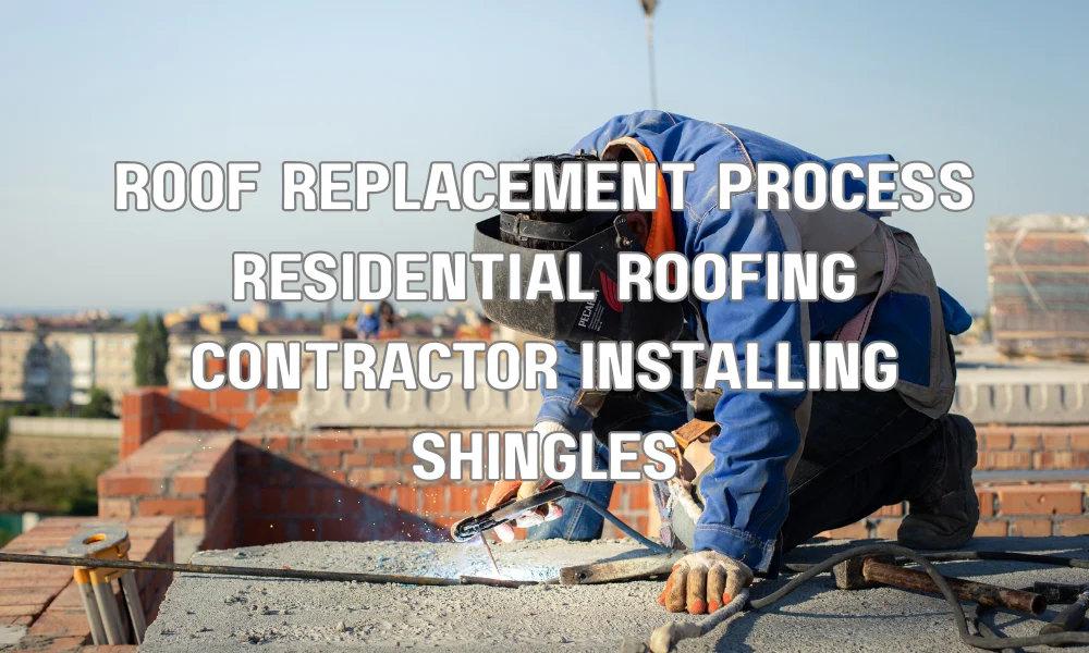 Contractor installing new asphalt shingles during a residential roof replacement process