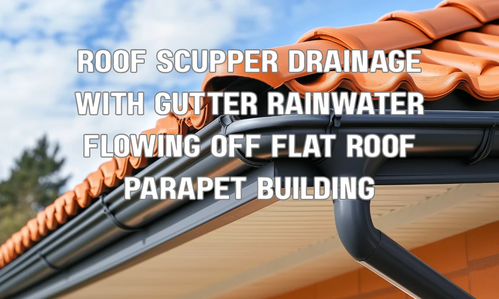 Roof scupper draining rainwater into external gutter system on a flat roof building in Florida
