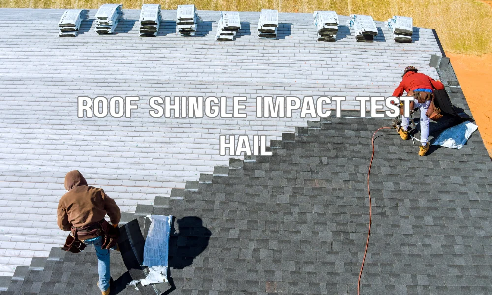 Impact-resistant roof shingles being tested for hail damage under UL 2218 Class 4 rating standard