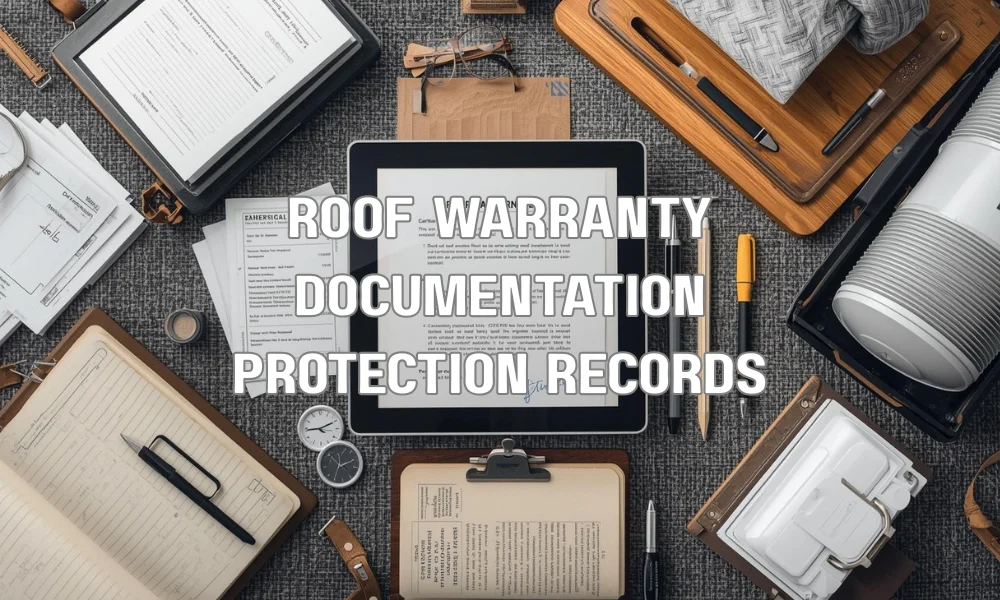 A professional digital and physical filing system showing organized roof maintenance records, certified inspection reports, and material receipts that serve as proof of warranty compliance.
