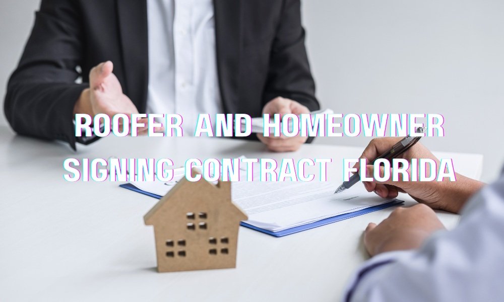 Homeowner reviewing and signing a roofing contract with licensed South Florida contractor before roof replacement
