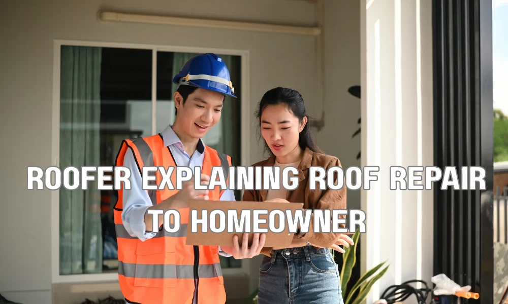 Local roofing contractor consulting a homeowner during a residential roof inspection