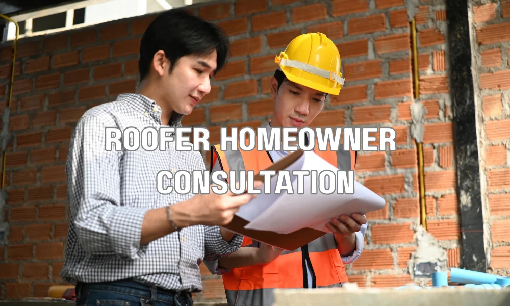 Local roofing contractor discussing project details directly with homeowner outside a residential property