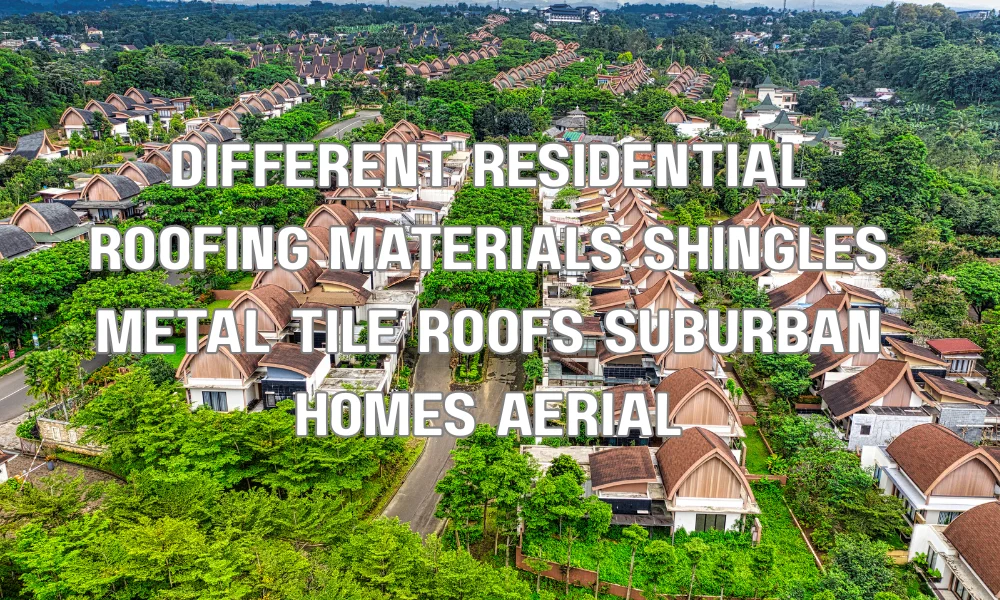 Residential homes featuring different roofing materials including asphalt shingles, metal roofing, and clay tile roofs suitable for Florida climates