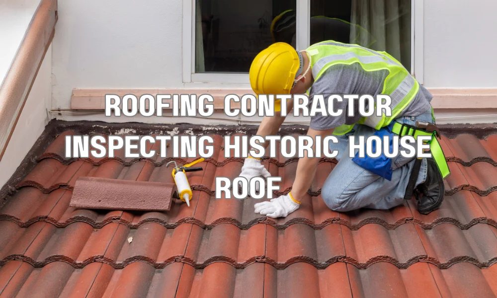 Roofing contractor inspecting the roof of a historic home before replacement