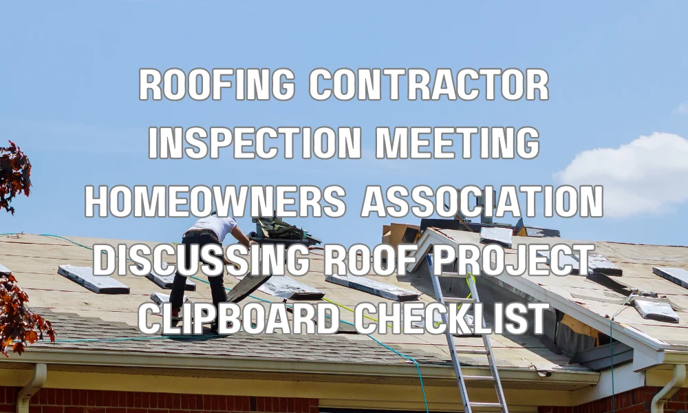 HOA representatives reviewing roofing contractor inspection and project details with checklist