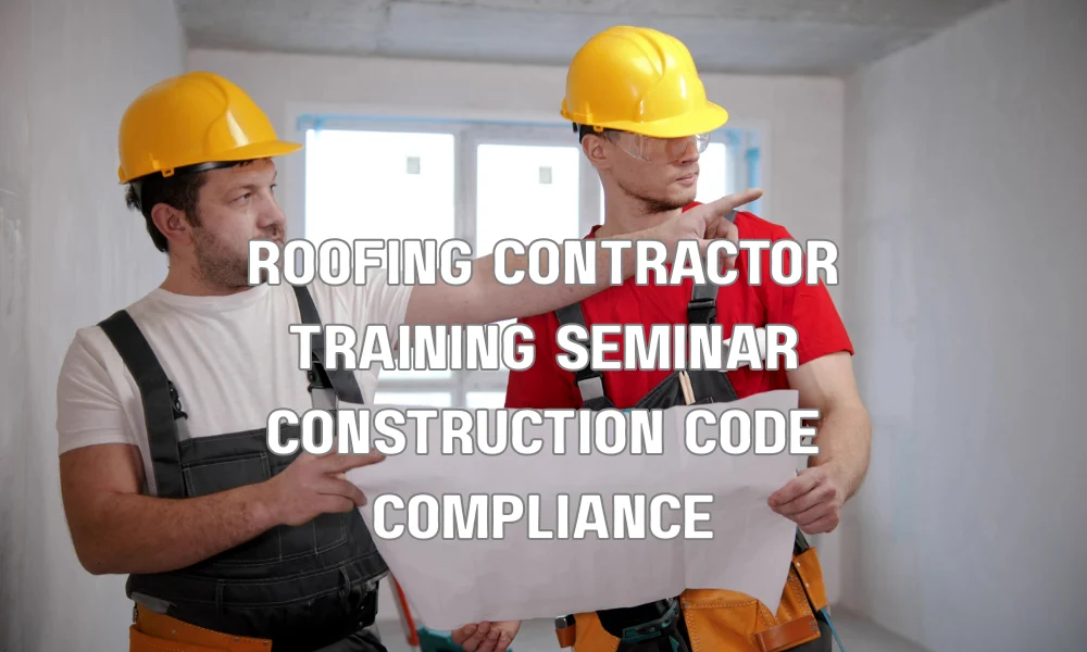 Roofing contractors attending a training seminar on building codes and product certification compliance