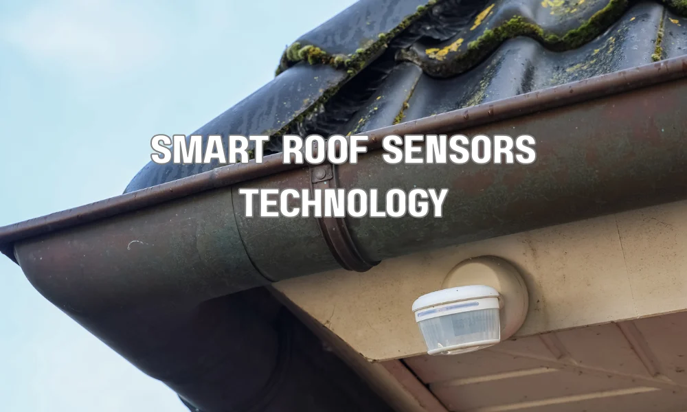 Smart roofing system with sensors monitoring roof integrity for climate resilience and storm protection