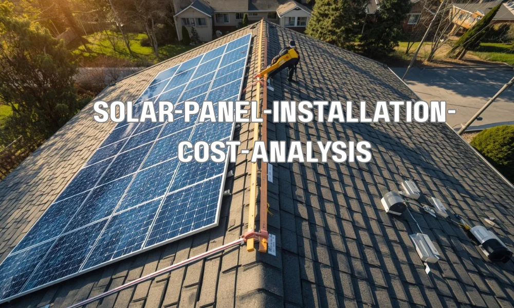 A high-angle photograph of a roof being measured for both solar panel installation and roof replacement simultaneously.